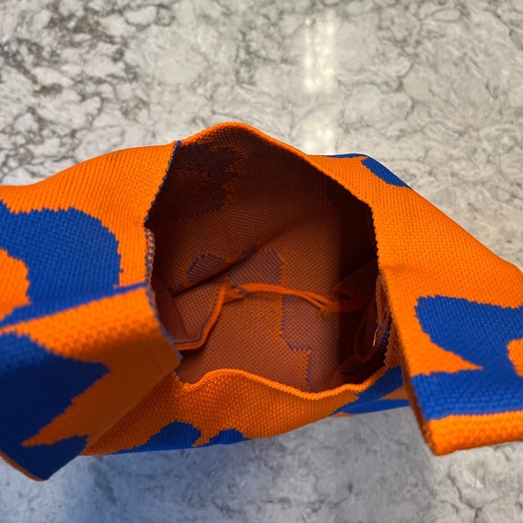 Mini Knitted Wristlet Bag - Foldable Tote - Orange and Blue Floral - Picture 7 of 9